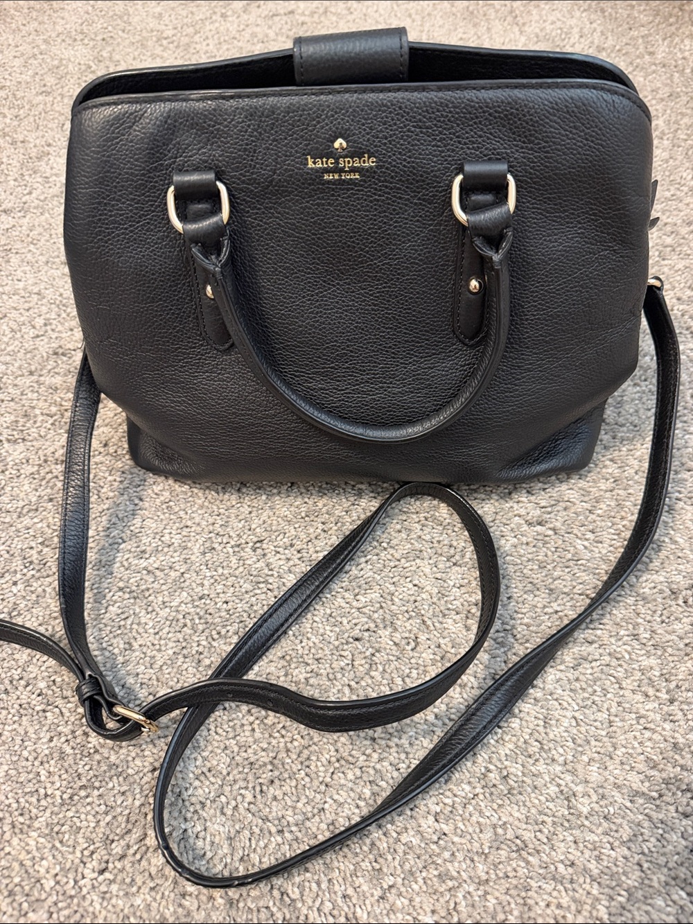 Kate Spade Black Pebbled Leather- handbag w/ three separate compartments,